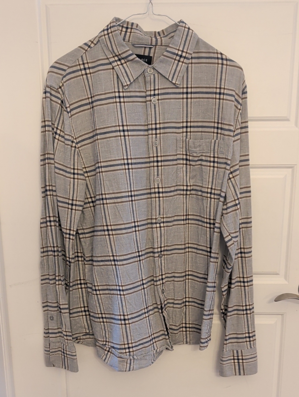 Men's Plaid Button-Up Shirt - Gray/Brown